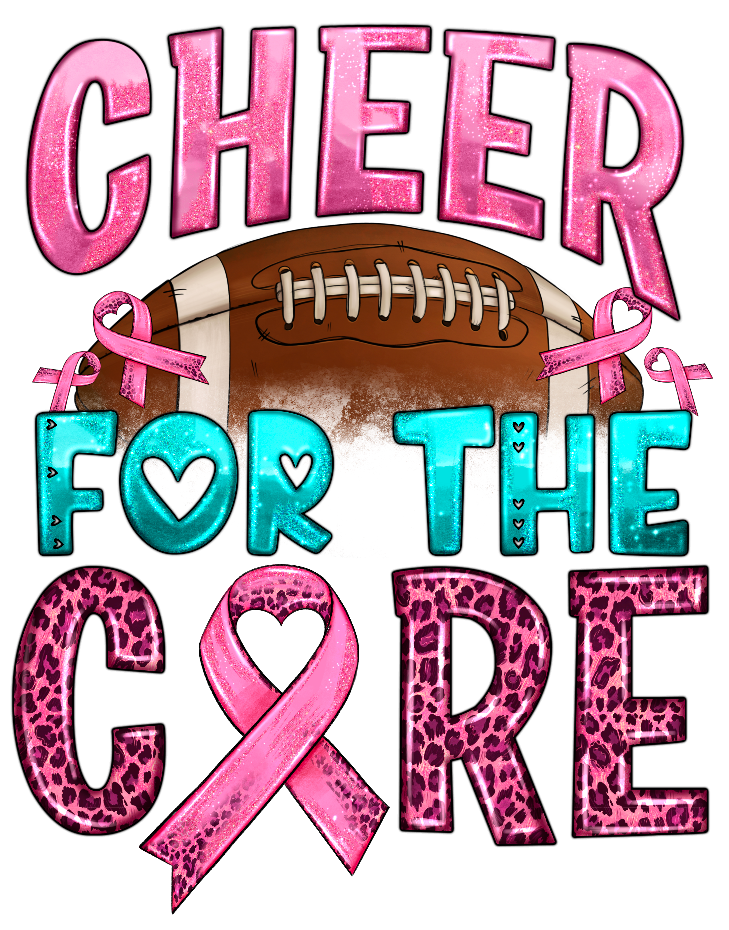 Breast Cancer Awareness Cheer For Cure DTF Transfers
