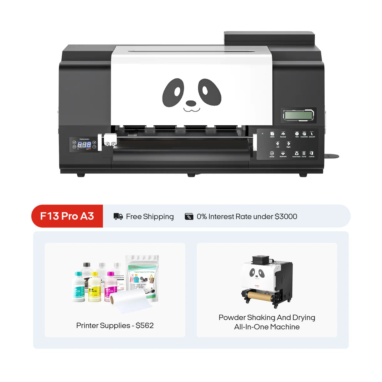Procolored F13 Pro Panda DTF Printer 13" A3 Dual XP600 & DTF Shaker Bundle - Drop Ship! Free Freight!