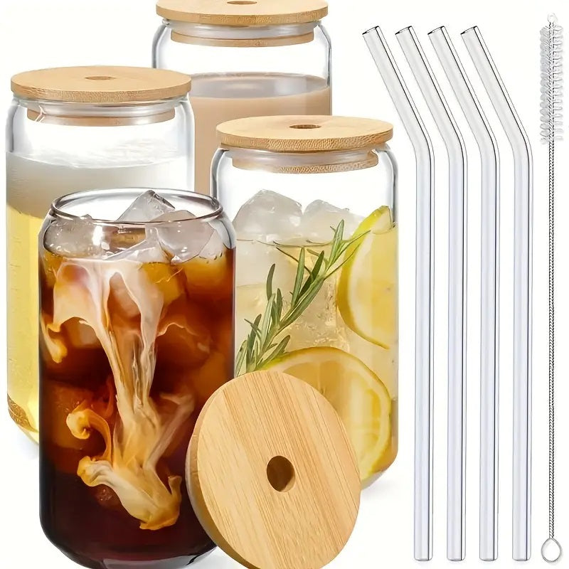 "Libby" type 16oz Glass Jar with lid and straw