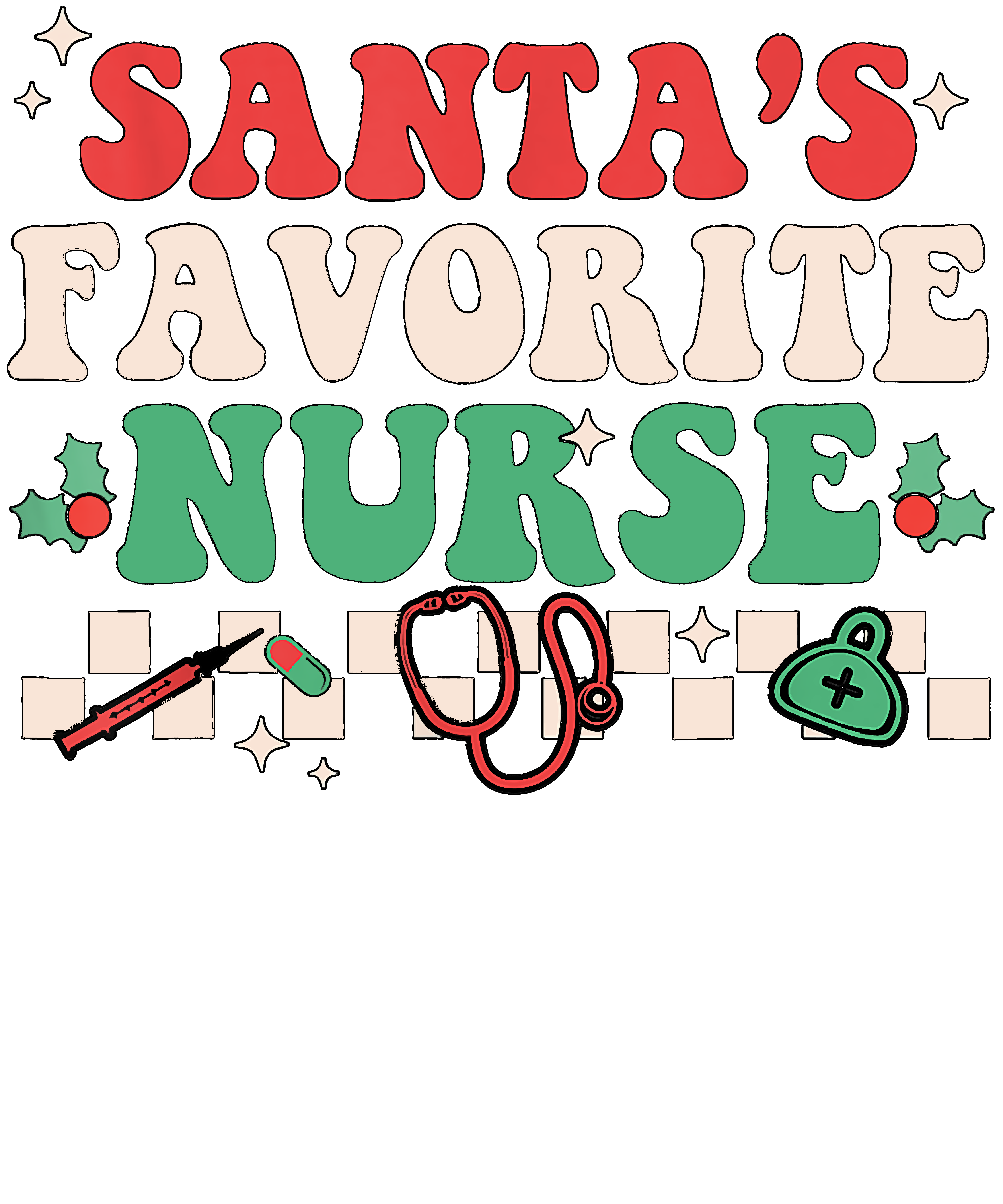 Santa's Favorite Nurse Christmas DTF Transfers