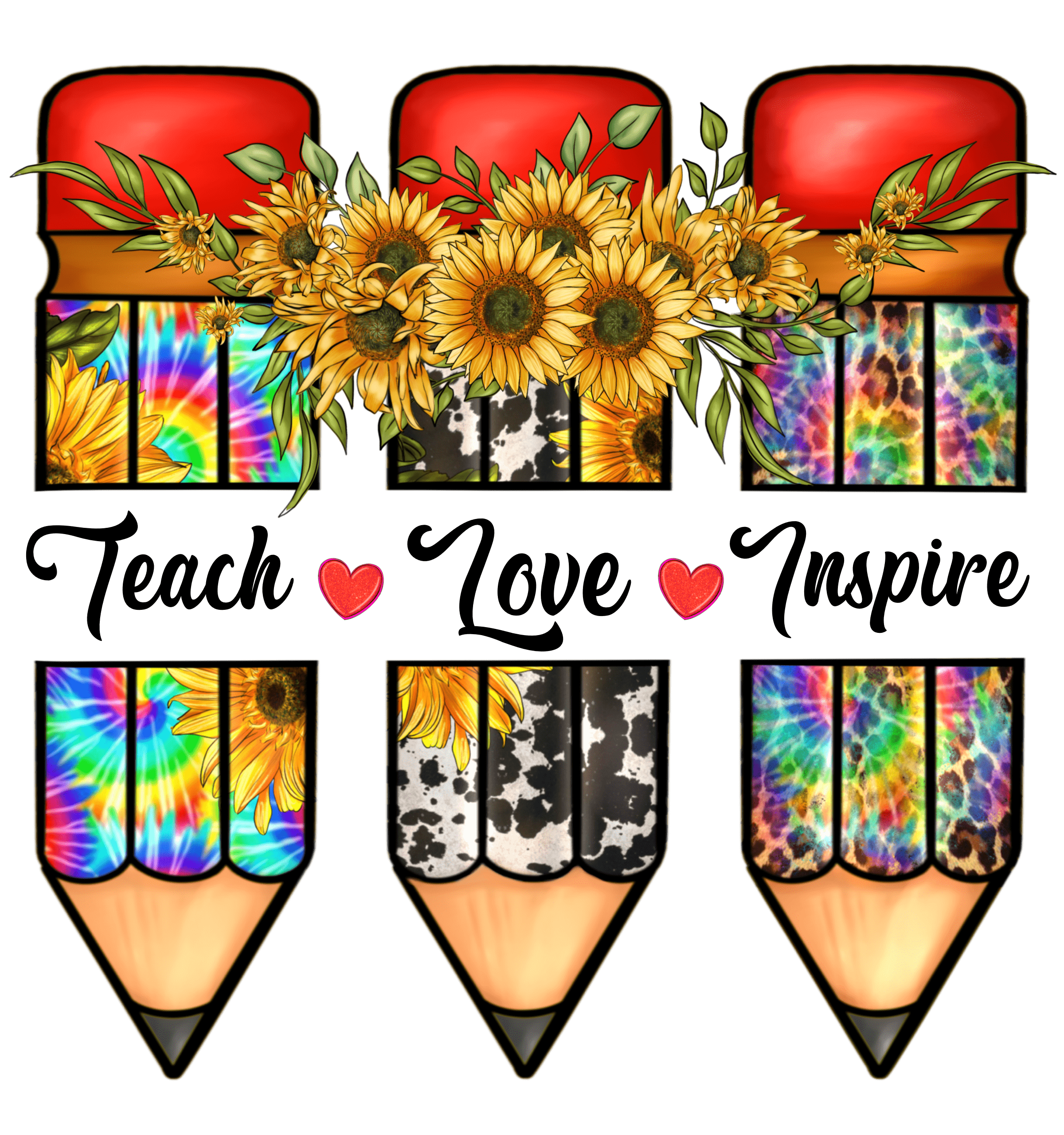 Teach Love Inspire Pencil DTF Transfers