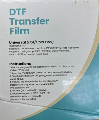 DTF Station Color Prime DTF Film w Universal Peel