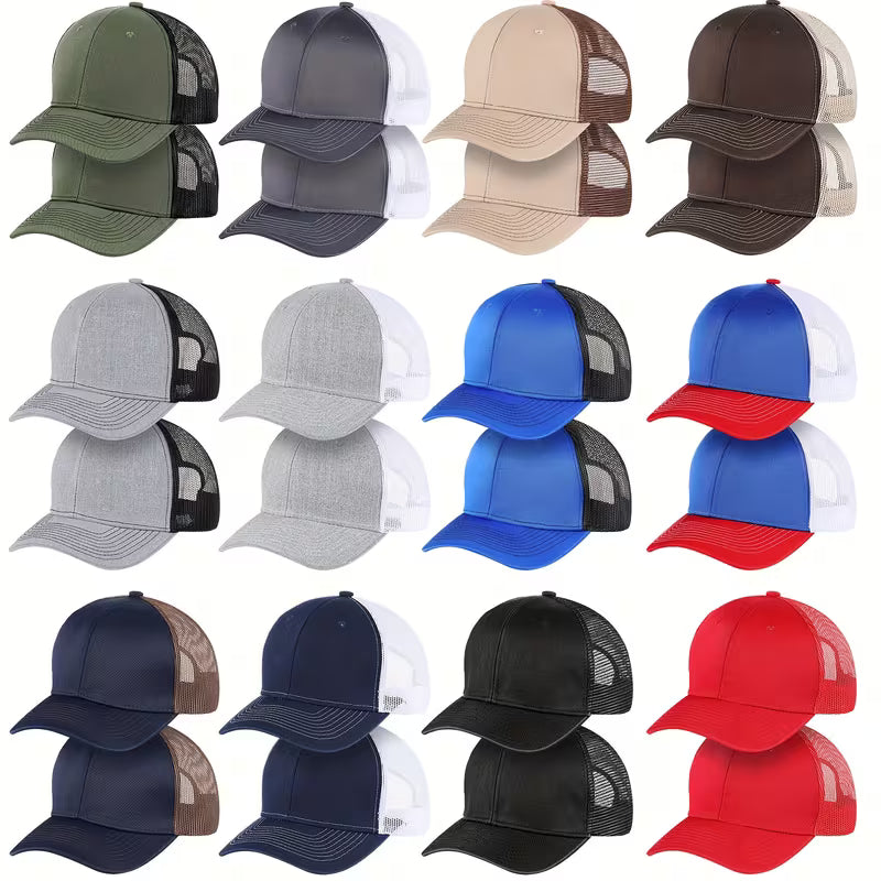 Trucker Hats with Blank fronts for Patches, DTF, HTV and Sublimation on the fabric twill fronts!