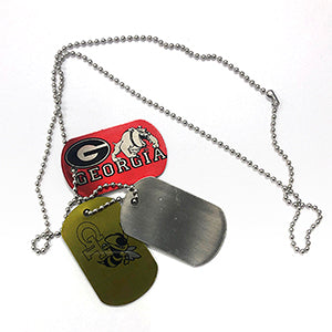 Sublimated dog tags on Silver metal.  Dog tags, Metallic silver, Dog tag  necklace